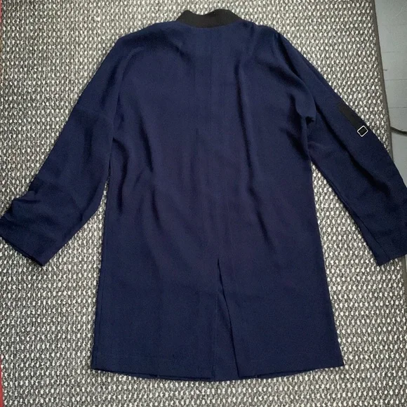 New York & Company Navy Blue Long Bomber Jacket - Picture 3 of 8